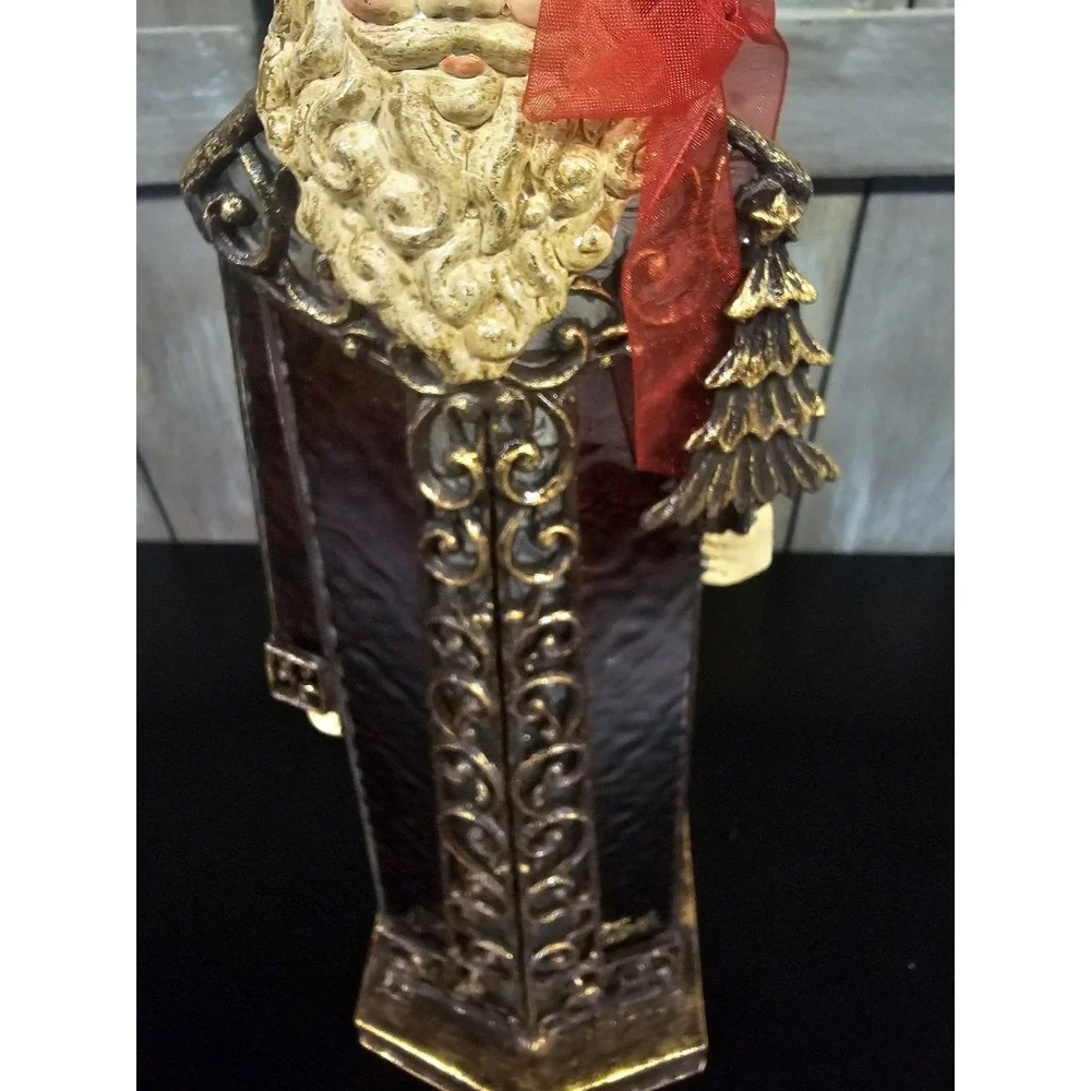 Vintage Old World Santa Stained Glass Candle Holder 15.5
